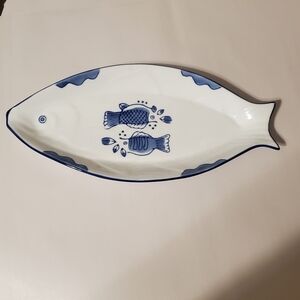 Blue Fish-Shaped Ceramic Plate. Vintage. Serving Dish.   Catch All